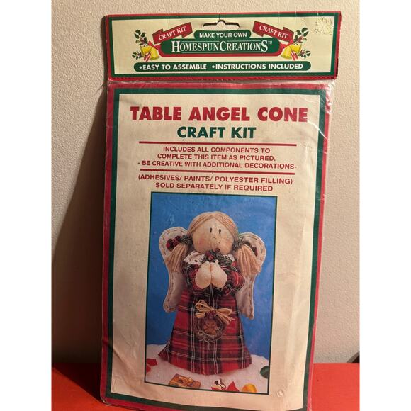 Homespun Creations Table ANGEL Doll CONE Craft Sewing KIT Red Plaid Xmas - Picture 1 of 4